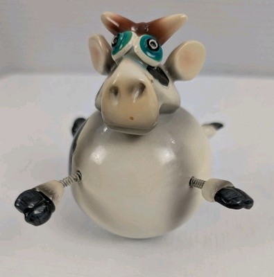Vintage Exhart Wobble Cow Ceramic Figurine Round with Spring Legs