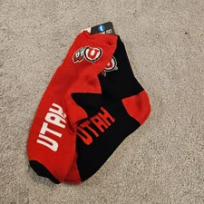 Utah Utes Socks 2 Pack For Bare Feet NCAA Red Black Men's LG 10-13 New
