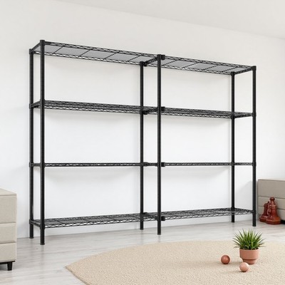 4-Tier Wire Shelving Unit 2-Column - Heavy Duty, Adjustable, Modular & Black