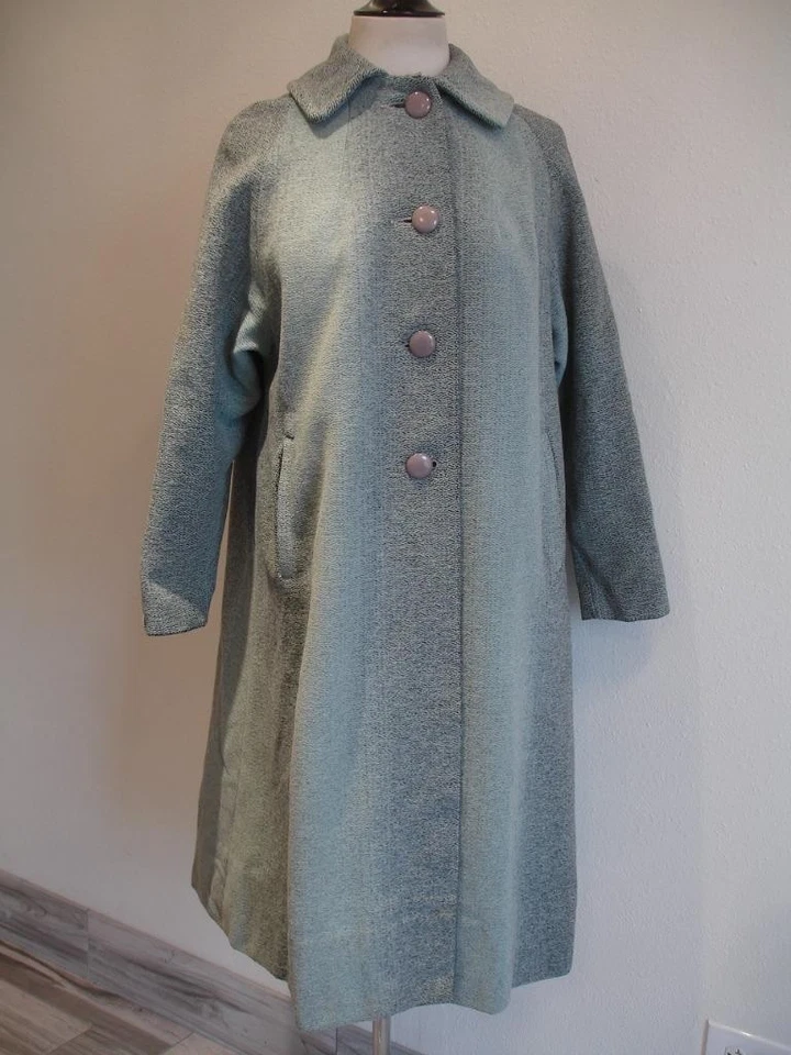 Abrigo largo de lana pesado gris negro tweed para mujer M L de colección años 20 Art Deco Beaumist Foto 4 de 4