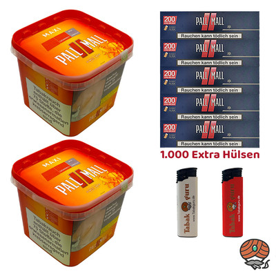 Pall Mall Allround Volumentabak Maxi Box 2x 263g, Xtra Hülsen, Feuerzeuge