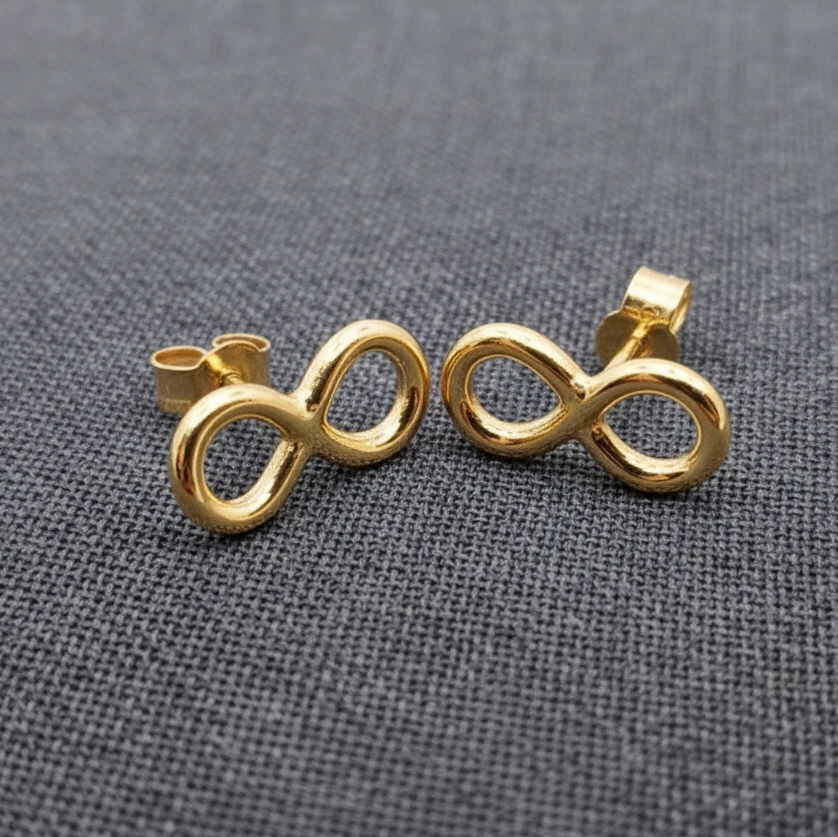 Cute Small Infinity Symbol Stud Gold Earrings Sterling Silver Everyday Jewelry - Image 2 of 4