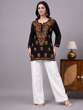 Yellow Women's Rayon Chikankari Short Kurta, Lucknowi Chikankari, Handwork