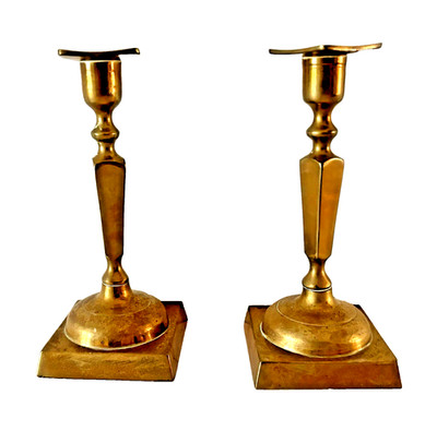 Pair of Brass Candlesticks Candle Holders 5 1/2'' High 2 3/8 Bases