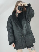 Mantel Lammfell Shearling Jacke Wintermantel gefüttert Echtleder schwarz