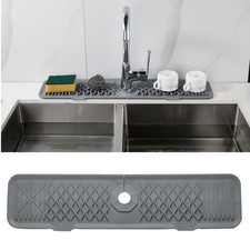 Kitchen Sink Splash Guard 24inch Grey Silicone Faucet Mat Draining Mat Longer...