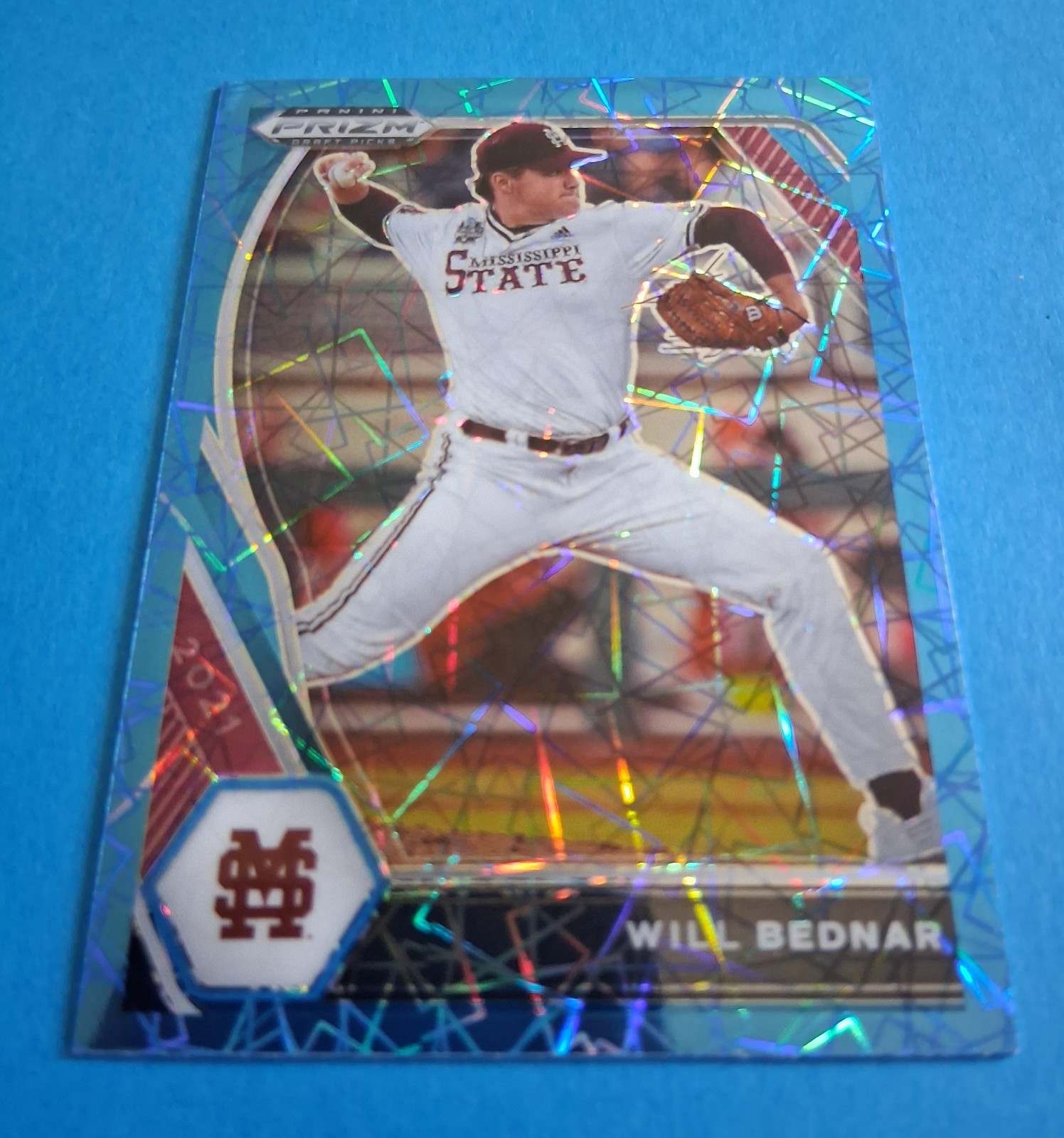 2021 Panini Prizm Draft Picks Will Bednar Light Blue Velocity #PDP14 Miss State