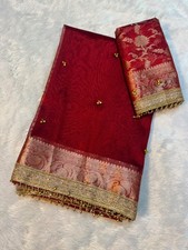 Banarasi Soft Tissue Silk With GHUNGROO Work Saree For Party And Wedding Wear