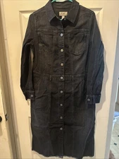 LOGO by Lori Goldstein Button Front Denim Duster-Vintage Black-Reg 2-NEW-A347183