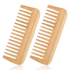 2 PCS Bamboo Wide Tooth Comb, Wooden Wide Toothed Combs Large Hair Detangling Co