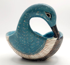 Mid Century Bitossi Rimini Blu Ceramic Swan Bowl Aldo Londi Italy Sgraffito