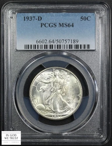 1937 D Walking Liberty Silver Half Dollar 50C PCGS MS 64