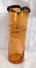 Art Glass 9" Vase Studio Made Blown Gold Vase Brown Applied Rim Bubbles Wrapped