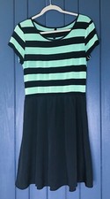 Mint Green Black Striped Dress Juniors Medium Retro Twee Whimsigoth Classic