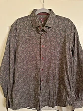 Visconti Black Shirt Adult Medium Paisley Glen Check Flip Cuff Button Up Large