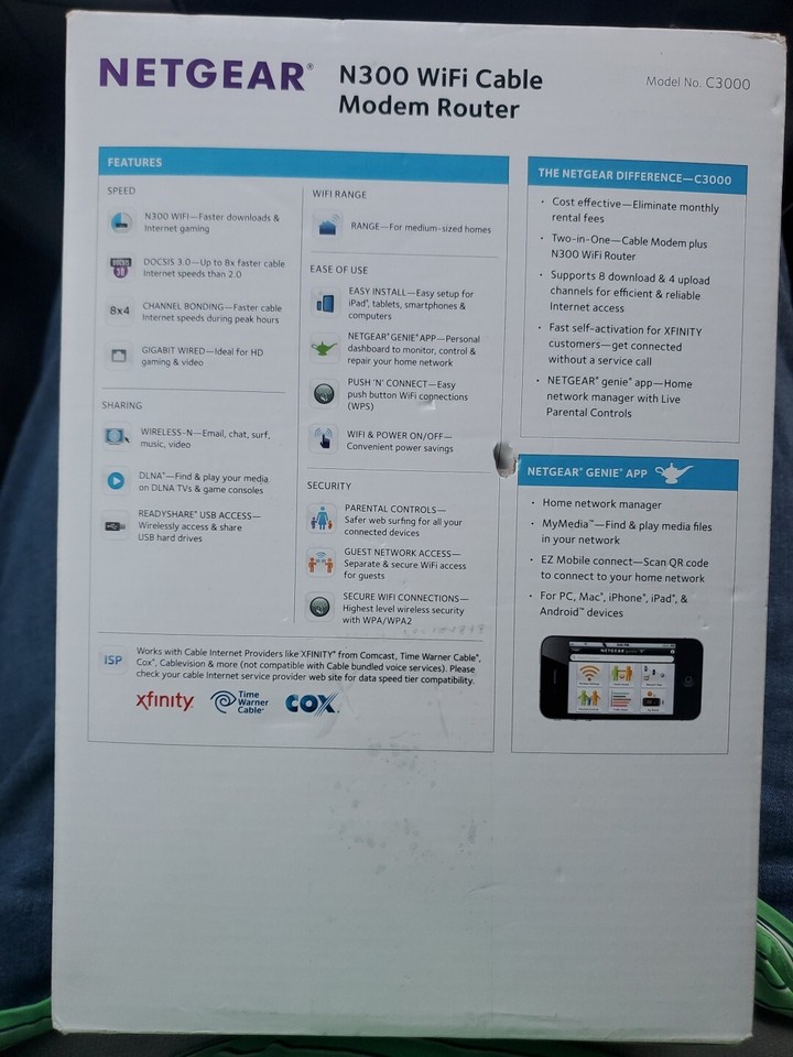 Netgear C300 WiFi Cable Modem Router 802.11 DOCS IS 3.0 | eBay