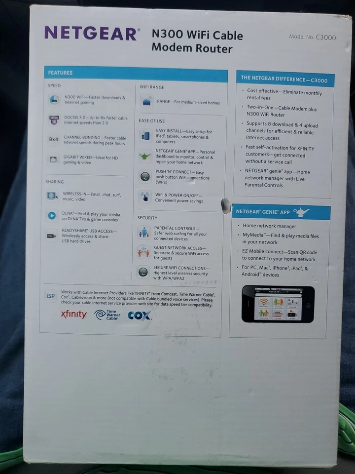 Netgear C300 WiFi Cable Modem Router 802.11 DOCS IS 3.0 - Image 3 of 3