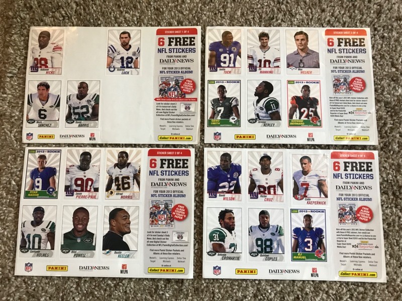 2013 Panini NFL Stickers Set of 22 on Sheets 1-4