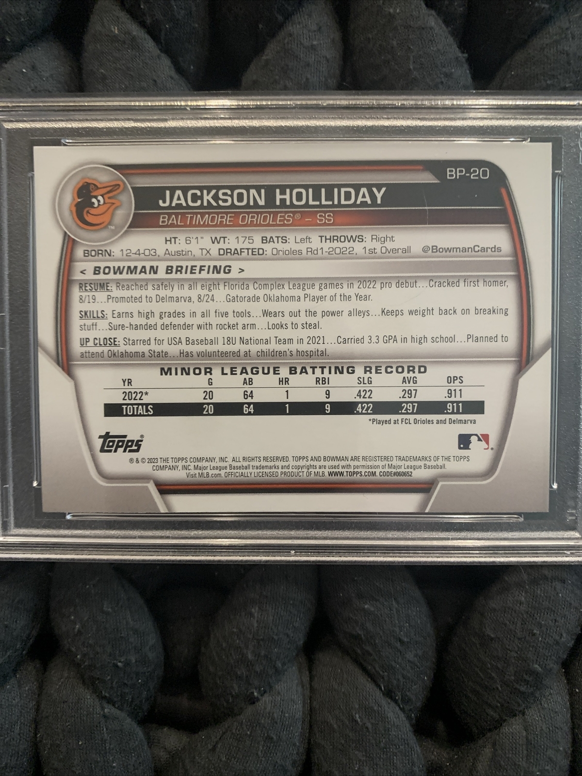 Jackson Holliday 2023 Bowman Paper PSA 10 Gem Mint Orioles MLB #1 Prospect #BP20 view 24