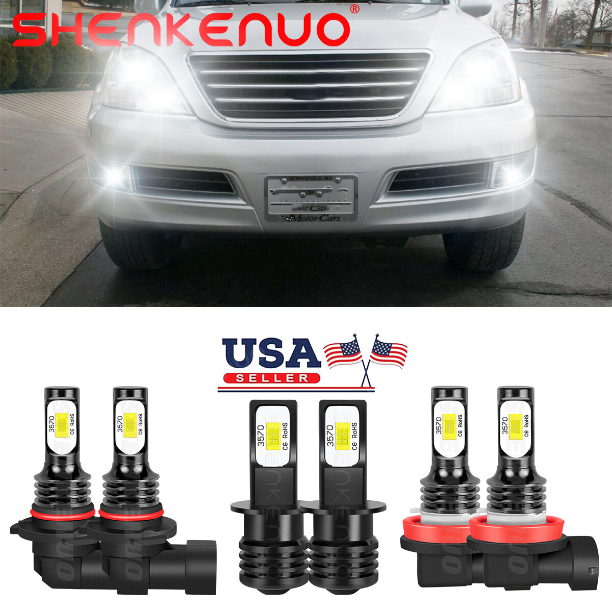 For Lexus GX470 2003-2008 2009 LED Headlights Fog Light Bulbs Kit