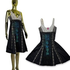 Save The Queen Dress Pleated Ruffle Embroidered Details Size M