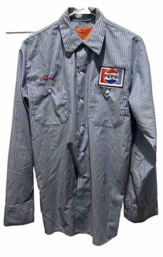 Vintage Pepsi Work Shirt 1970s Striped Long Sleeve