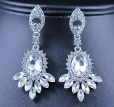 TWINKLING BRIDAL DANGLE CLEAR AUSTRIAN CRYSTAL RHINESTONE EARRINGS E904 SILVER
