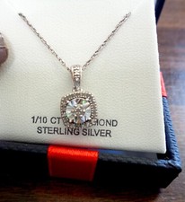 STUNNING NEW 1/10 TW DIAMOND NECKLACE IN STERLING SILVER BEAUTY GREAT GIFT
