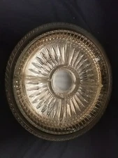 Vtg. Divided Glass Relish Plate Insert w/Silver Tray, Tray 13" W, Insert 11.5" W