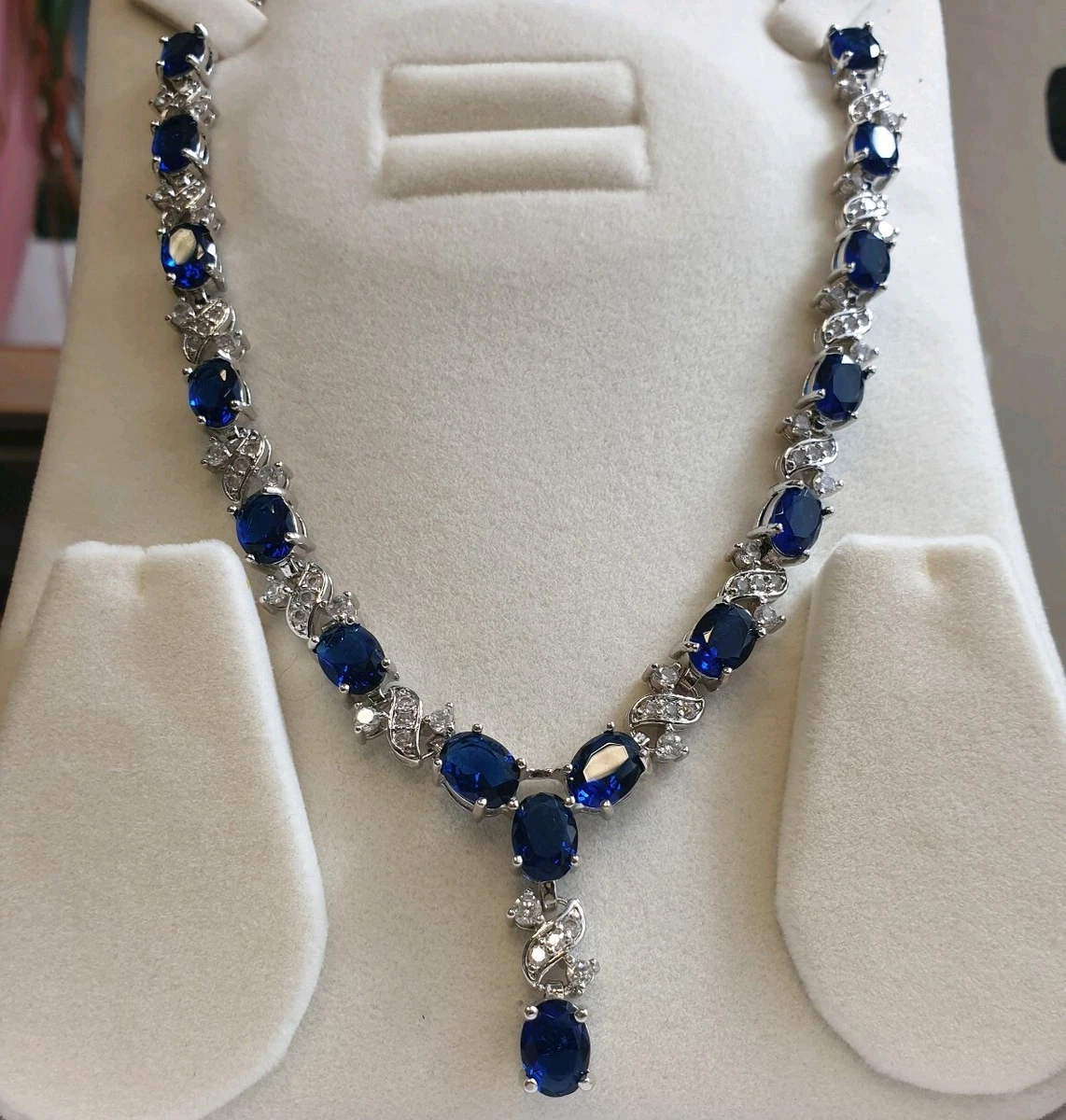 Acabado Oro Blanco Zafiro Azul y Sint tico Diamantes Collar eBay