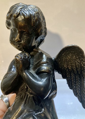 Bronze Angel Statue Figurine, Christian Praying Wings Small But Very Heavy - Picture 6 of 12