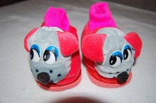 Toddler Girls PLUSH ANIMAL SLIPPERS Gray Puppy Dog Face HOT PINK Neon Orange 6