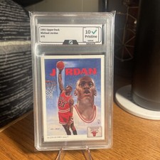 1991  MICHAEL JORDON🏀UPPER DECK TEAM CHECKLIST #75👉PG 10 GEM CHICAGO BULLS $$