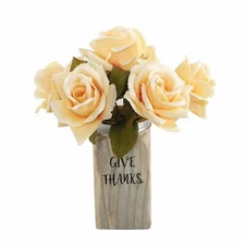 Flora Bunda 12" H Peach Rose in Wood w/Tin Cap