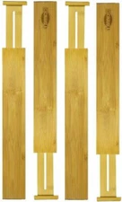 Large Expandable Bamboo Drawer Dividers Drawer Organizer, 4 Pk, 17-22" Non-Slip 