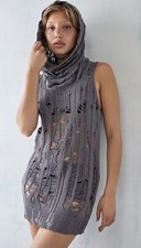 Urban Outfitters Lexi Laddered Hooded Mini Dress Grey Size XXS NEW 