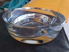 MCM 7.7 Lbs. Signed 8" Clear Glass Ashtray. UNUSUAL DESIGN!!