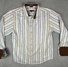 Roar Button Up Shirt Men 2XL Colorful Striped Long Sleeve Flip Cuff Soft Touch