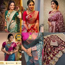 Women's kanjivaram silk saree with Running Blouse Piece