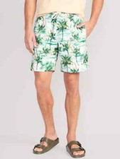NWT Old Navy Scenic Palms Printed Palm Trees Swim Trunks Board Shorts 7" Men S