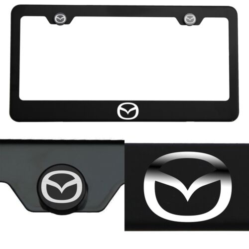 Matte Black Mazda Logo Mirror Laser Etched SS License Plate Frame Tag Screw Cap - Bild 3 von 11