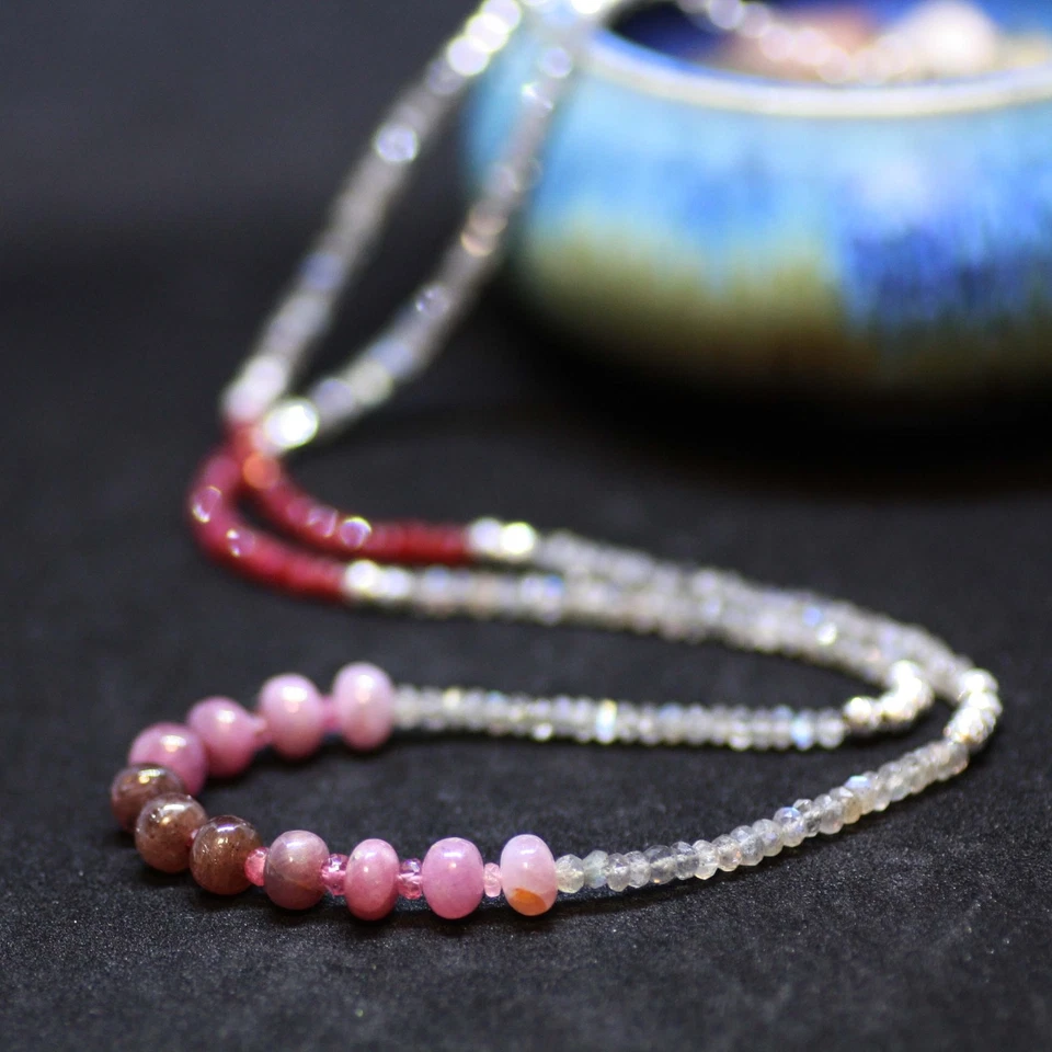 Natural Labradorite Ruby Sapphire Wrap Bracelet Long Necklace Sterling Silver - Image 4 of 4