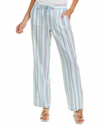 Pantalon en satin à cordon de serrage - Rayures vertes et roses - FEMME