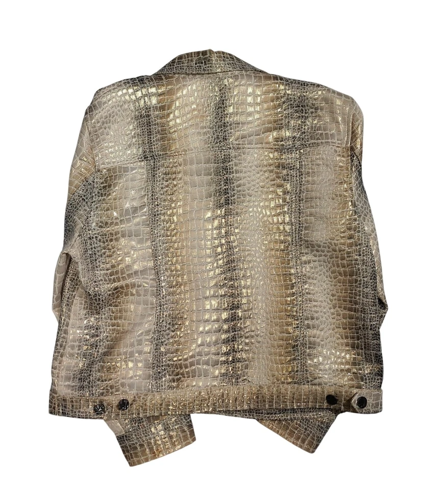 Ruby Rd. Womens Metallic Croc-Embossed Jacket Size 16 Button-Front Long Sleeve - Image 2 of 4