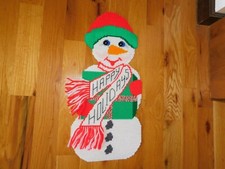 Snowman Christmas Decoration Handmade Needlepoint on Plastic Canvas