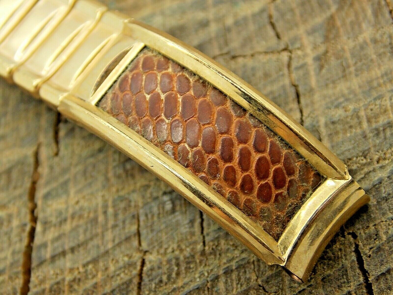 Admiral USA 10mm Expansion Gold Filled & Lizard NOS Unused Watch Band Vintage