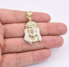 1 3/4" Diamond Cut Jesus Head Charm Pendant Real 10K Yellow White Gold