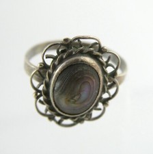 Vintage Mexican Sterling Silver Abalone Shell Ring 925 Size 8 2.1g