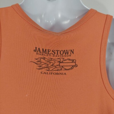 Vtg Y2k Harley Davidson Women's Bedazzled Orange Tank Top Eagle