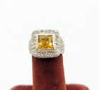 Vtg Sz 5 Ring Citrine Faceted Cubic Zirconia Clear Rhinestones Fashion Jewelry